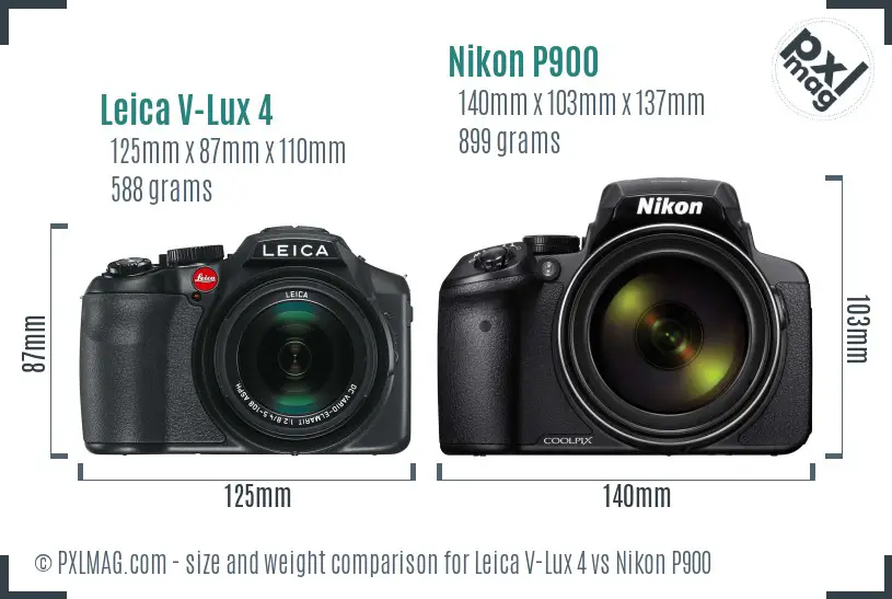 Leica V-Lux 4 vs Nikon P900 size comparison