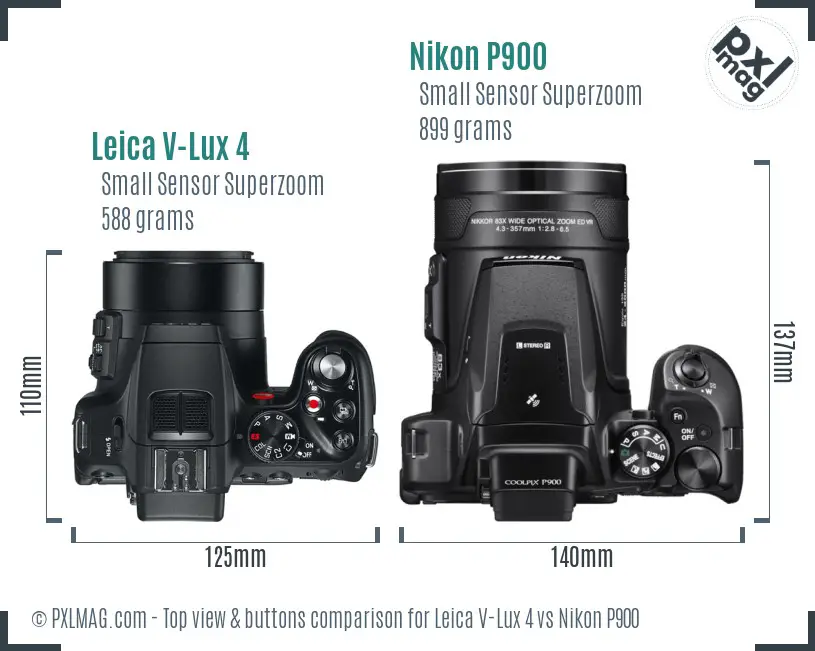 Leica V-Lux 4 vs Nikon P900 top view buttons comparison