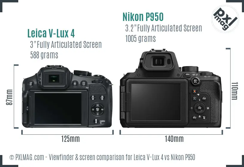 Leica V-Lux 4 vs Nikon P950 Screen and Viewfinder comparison