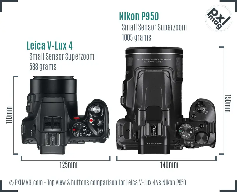Leica V-Lux 4 vs Nikon P950 top view buttons comparison