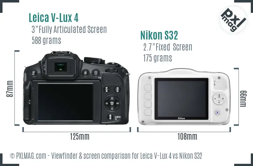 Leica V-Lux 4 vs Nikon S32 Screen and Viewfinder comparison