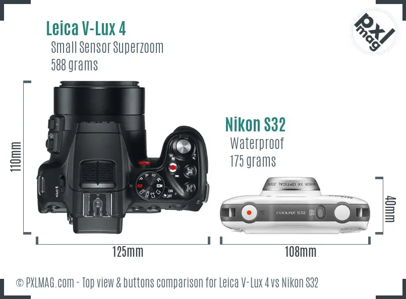 Leica V-Lux 4 vs Nikon S32 top view buttons comparison