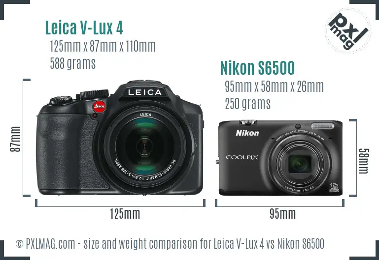 Leica V-Lux 4 vs Nikon S6500 size comparison