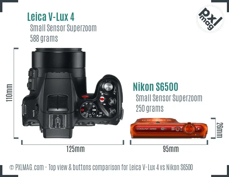 Leica V-Lux 4 vs Nikon S6500 top view buttons comparison