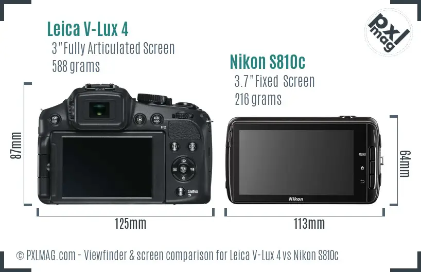 Leica V-Lux 4 vs Nikon S810c Screen and Viewfinder comparison