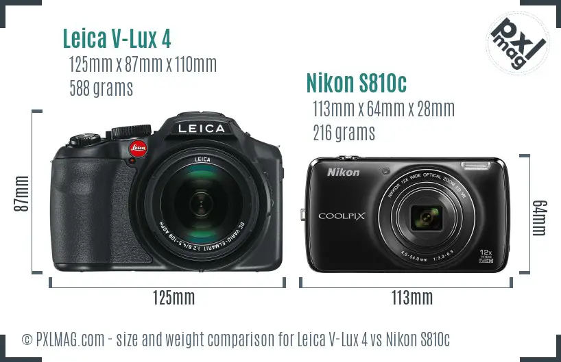 Leica V-Lux 4 vs Nikon S810c size comparison