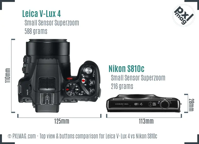 Leica V-Lux 4 vs Nikon S810c top view buttons comparison