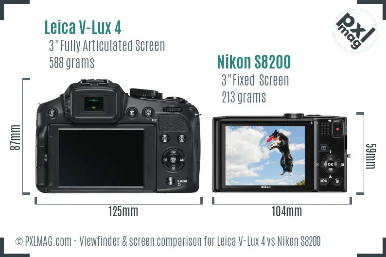 Leica V-Lux 4 vs Nikon S8200 Screen and Viewfinder comparison
