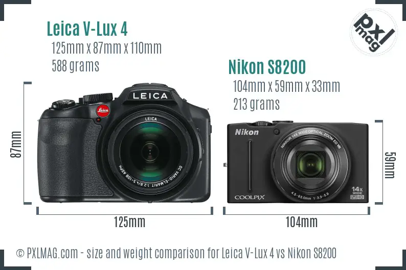 Leica V-Lux 4 vs Nikon S8200 size comparison