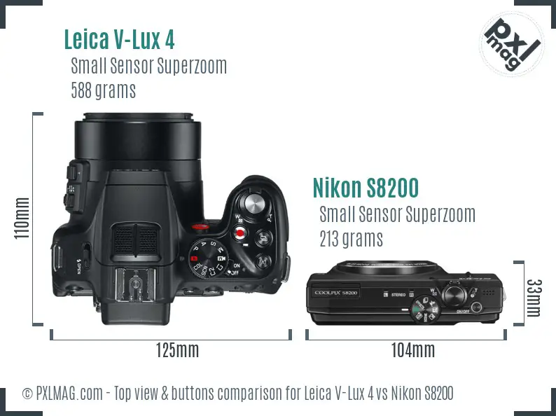Leica V-Lux 4 vs Nikon S8200 top view buttons comparison