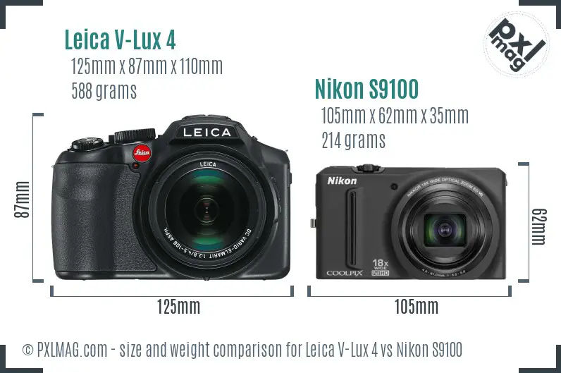 Leica V-Lux 4 vs Nikon S9100 size comparison