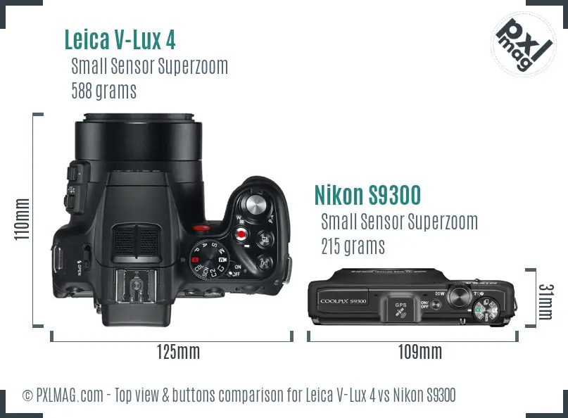Leica V-Lux 4 vs Nikon S9300 top view buttons comparison