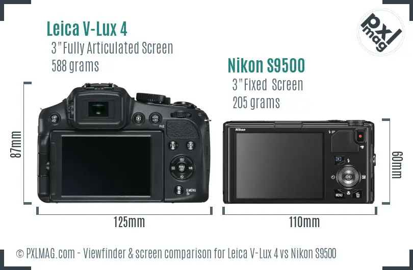Leica V-Lux 4 vs Nikon S9500 Screen and Viewfinder comparison