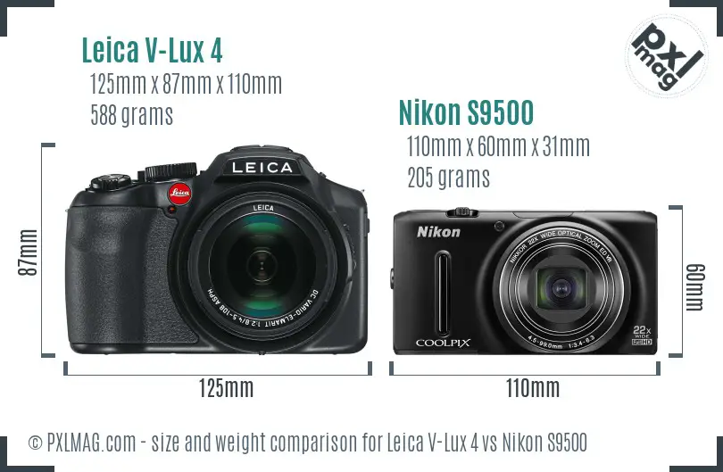 Leica V-Lux 4 vs Nikon S9500 size comparison