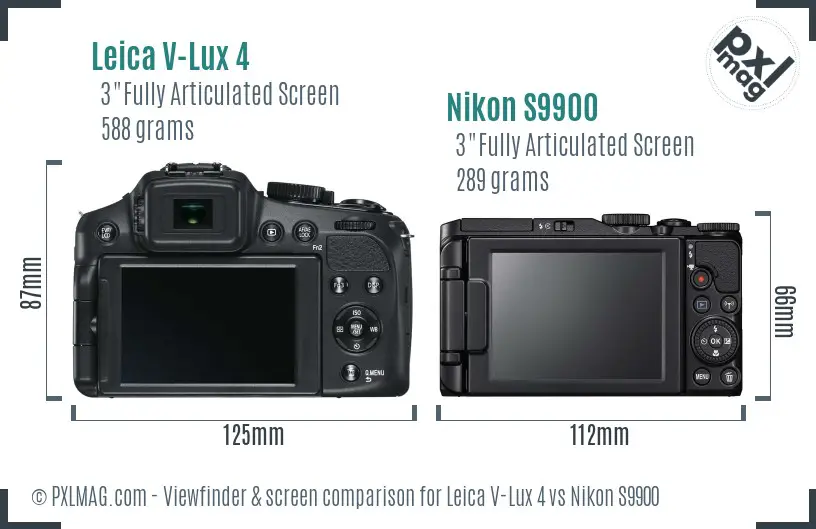 Leica V-Lux 4 vs Nikon S9900 Screen and Viewfinder comparison