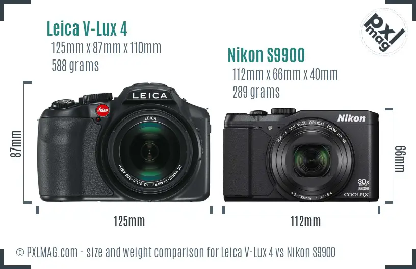 Leica V-Lux 4 vs Nikon S9900 size comparison