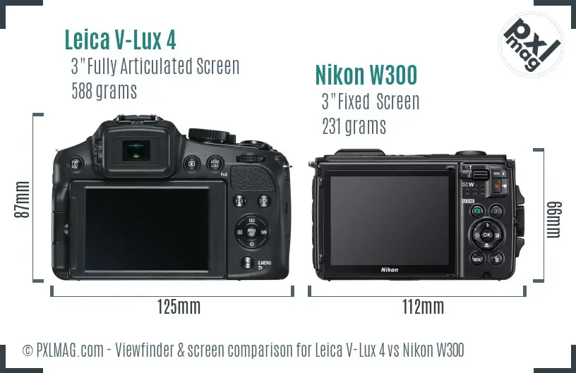 Leica V-Lux 4 vs Nikon W300 Screen and Viewfinder comparison