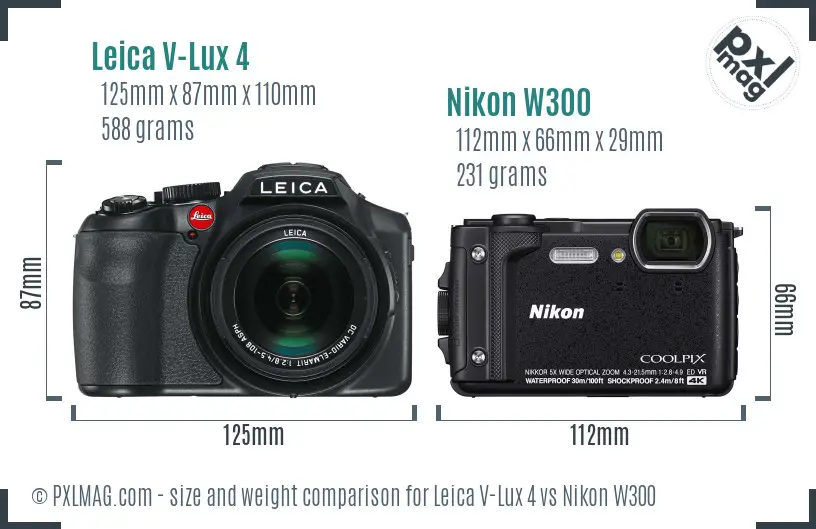 Leica V-Lux 4 vs Nikon W300 size comparison