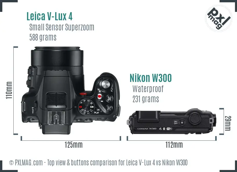 Leica V-Lux 4 vs Nikon W300 top view buttons comparison