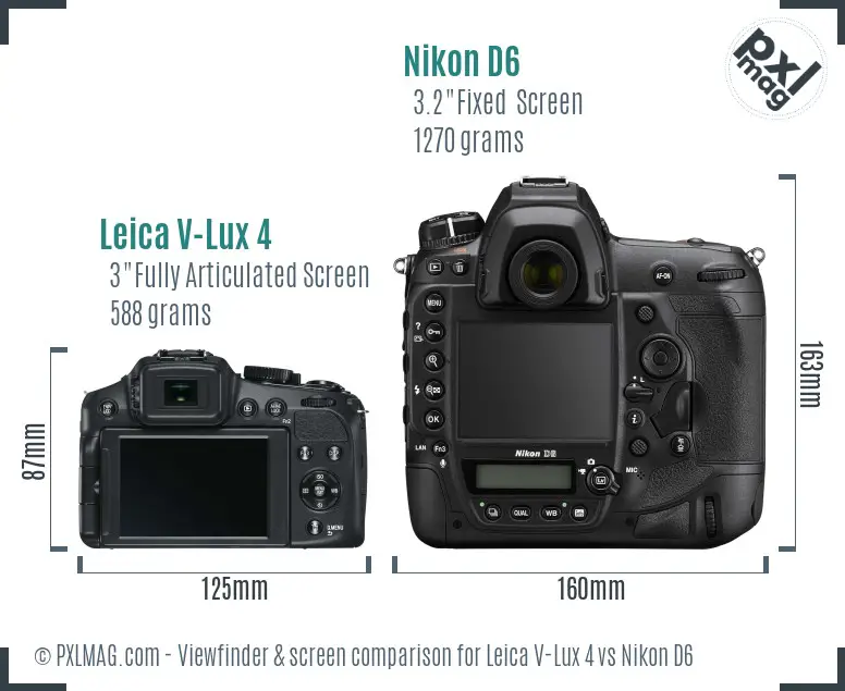Leica V-Lux 4 vs Nikon D6 Screen and Viewfinder comparison