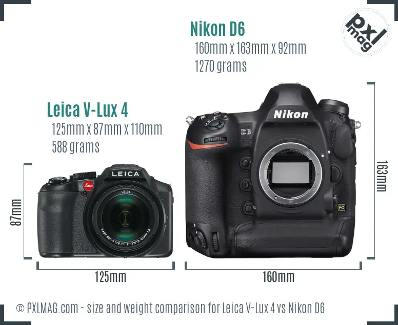 Leica V-Lux 4 vs Nikon D6 size comparison