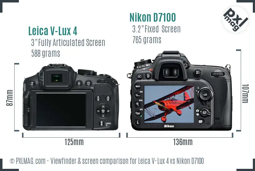 Leica V-Lux 4 vs Nikon D7100 Screen and Viewfinder comparison
