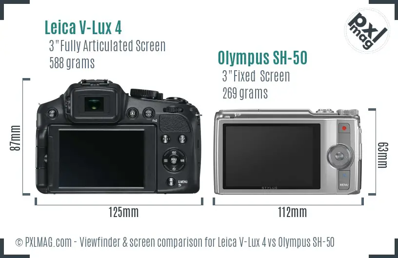Leica V-Lux 4 vs Olympus SH-50 Screen and Viewfinder comparison