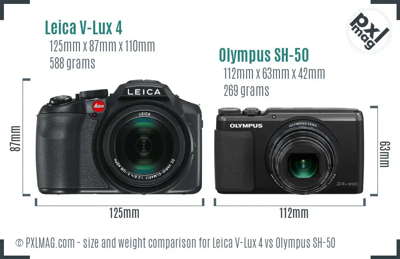 Leica V-Lux 4 vs Olympus SH-50 size comparison