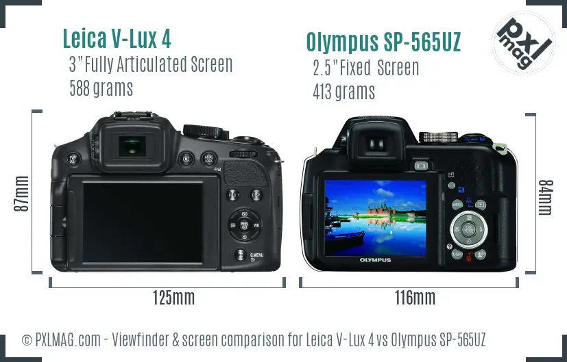 Leica V-Lux 4 vs Olympus SP-565UZ Screen and Viewfinder comparison