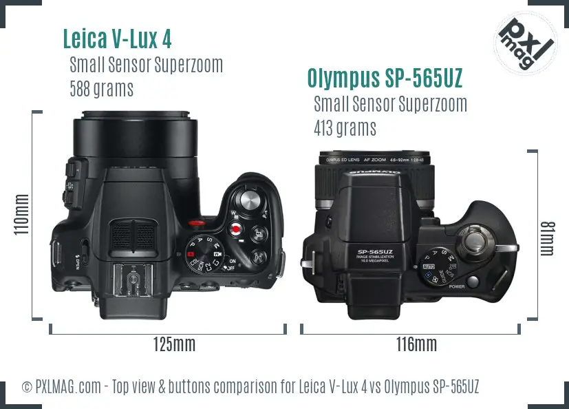 Leica V-Lux 4 vs Olympus SP-565UZ top view buttons comparison