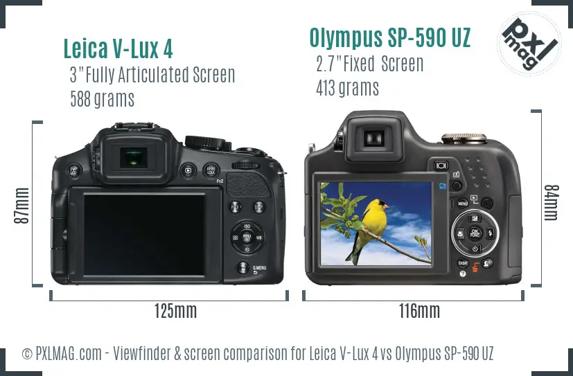 Leica V-Lux 4 vs Olympus SP-590 UZ Screen and Viewfinder comparison