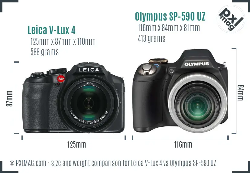 Leica V-Lux 4 vs Olympus SP-590 UZ size comparison