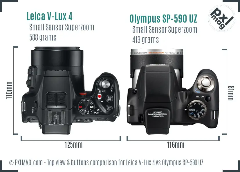 Leica V-Lux 4 vs Olympus SP-590 UZ top view buttons comparison