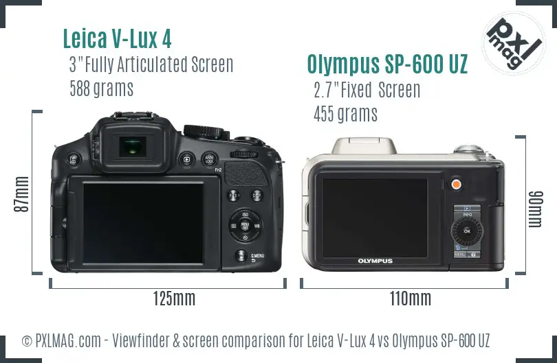 Leica V-Lux 4 vs Olympus SP-600 UZ Screen and Viewfinder comparison