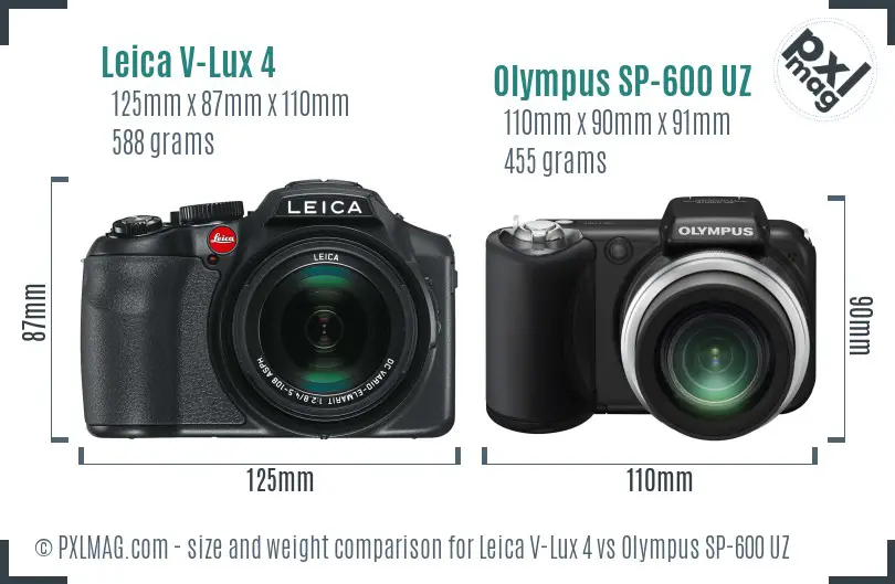 Leica V-Lux 4 vs Olympus SP-600 UZ size comparison