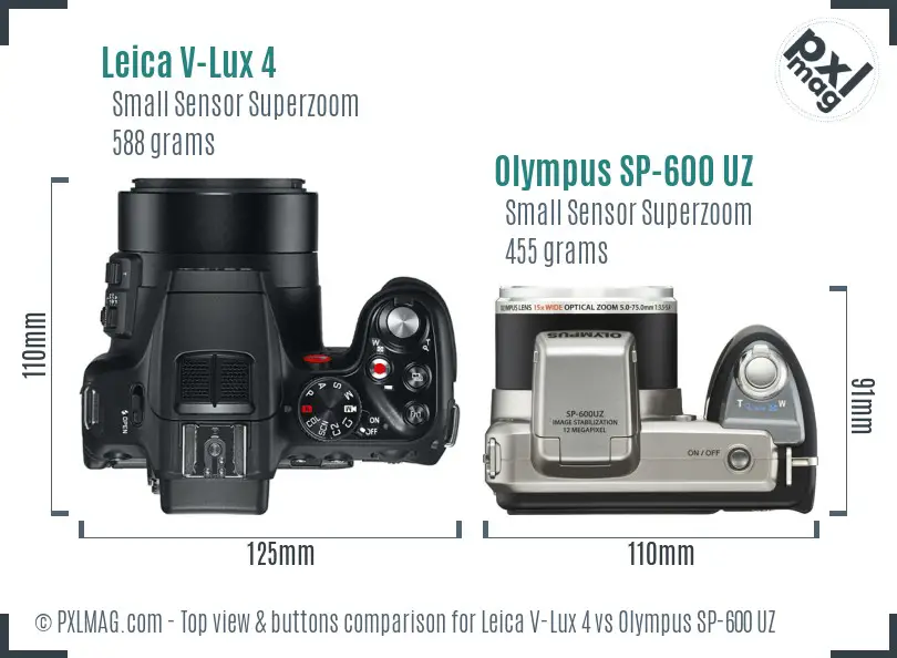 Leica V-Lux 4 vs Olympus SP-600 UZ top view buttons comparison