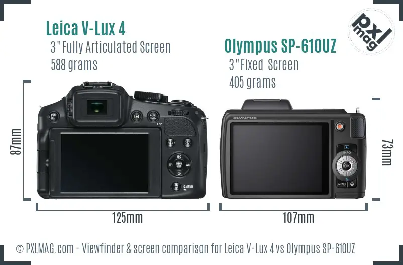 Leica V-Lux 4 vs Olympus SP-610UZ Screen and Viewfinder comparison