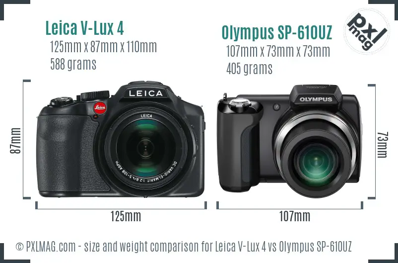 Leica V-Lux 4 vs Olympus SP-610UZ size comparison