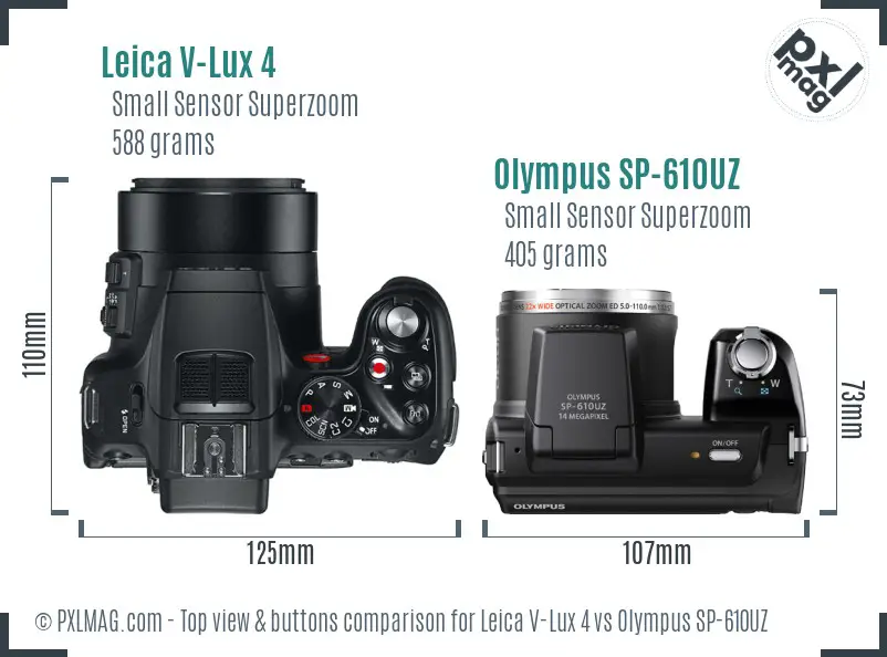 Leica V-Lux 4 vs Olympus SP-610UZ top view buttons comparison