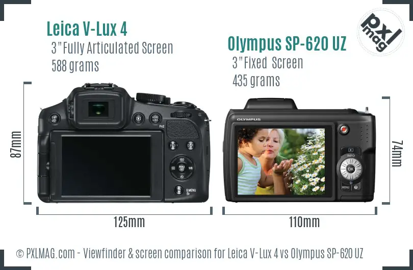 Leica V-Lux 4 vs Olympus SP-620 UZ Screen and Viewfinder comparison