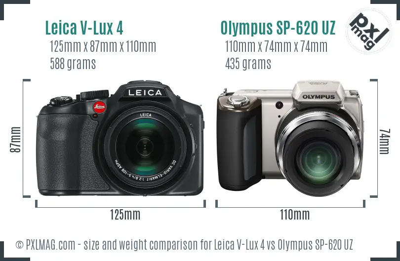 Leica V-Lux 4 vs Olympus SP-620 UZ size comparison