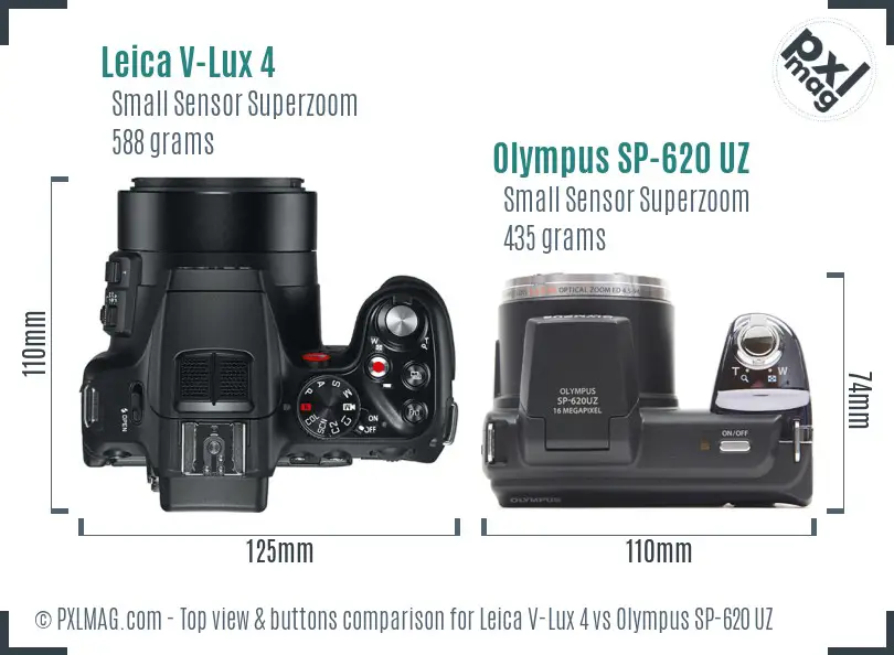 Leica V-Lux 4 vs Olympus SP-620 UZ top view buttons comparison