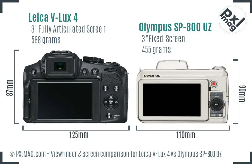 Leica V-Lux 4 vs Olympus SP-800 UZ Screen and Viewfinder comparison