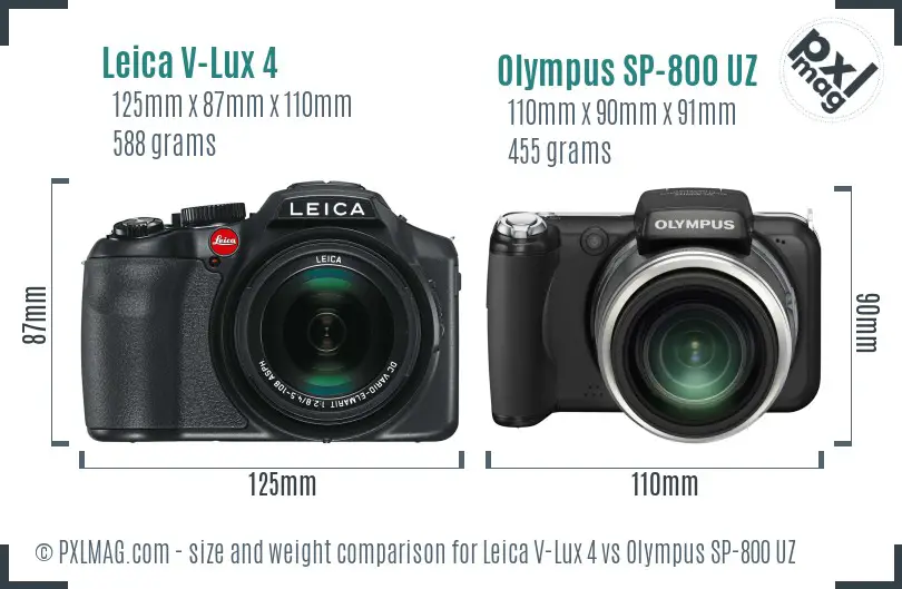 Leica V-Lux 4 vs Olympus SP-800 UZ size comparison