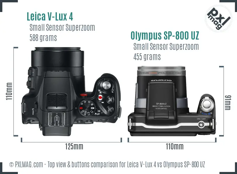 Leica V-Lux 4 vs Olympus SP-800 UZ top view buttons comparison