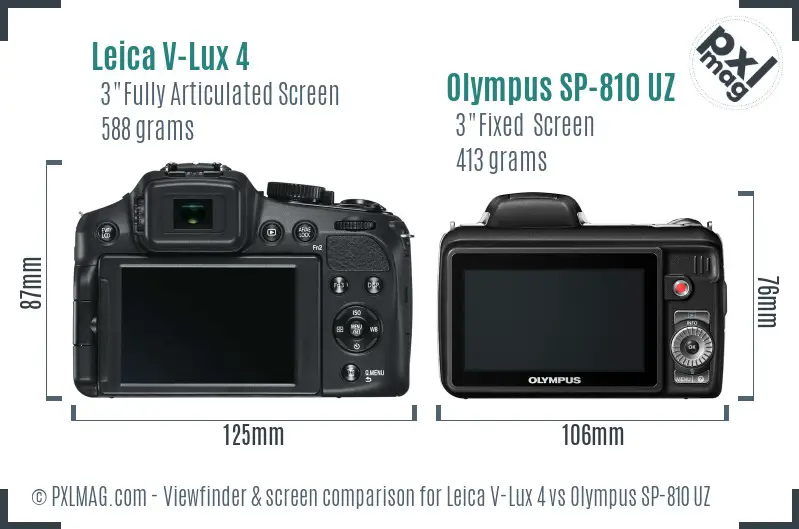 Leica V-Lux 4 vs Olympus SP-810 UZ Screen and Viewfinder comparison
