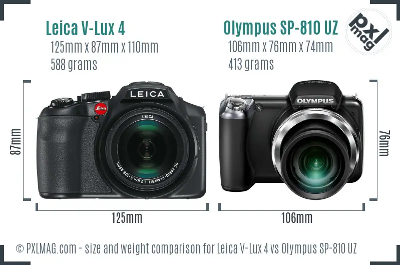 Leica V-Lux 4 vs Olympus SP-810 UZ size comparison
