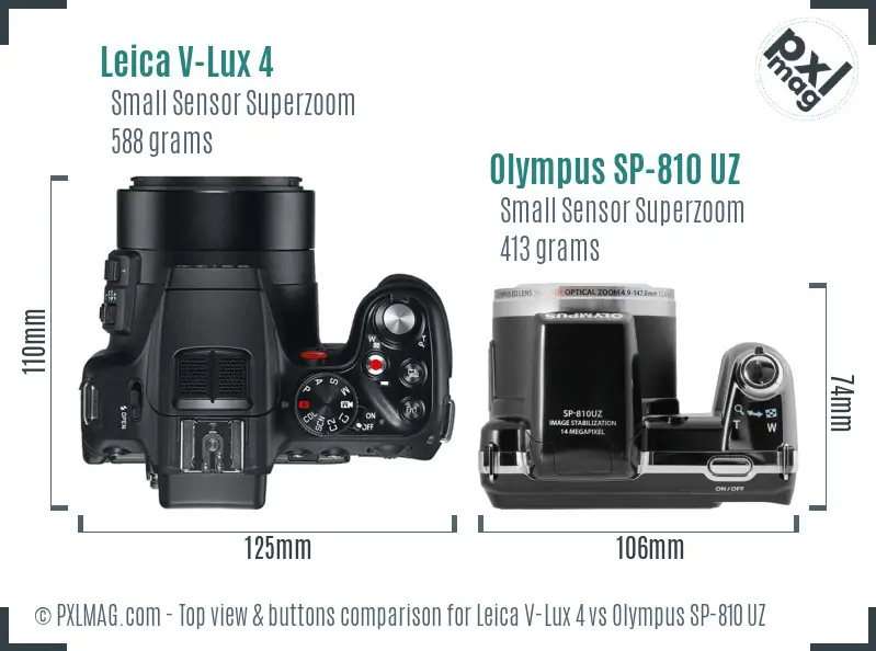 Leica V-Lux 4 vs Olympus SP-810 UZ top view buttons comparison
