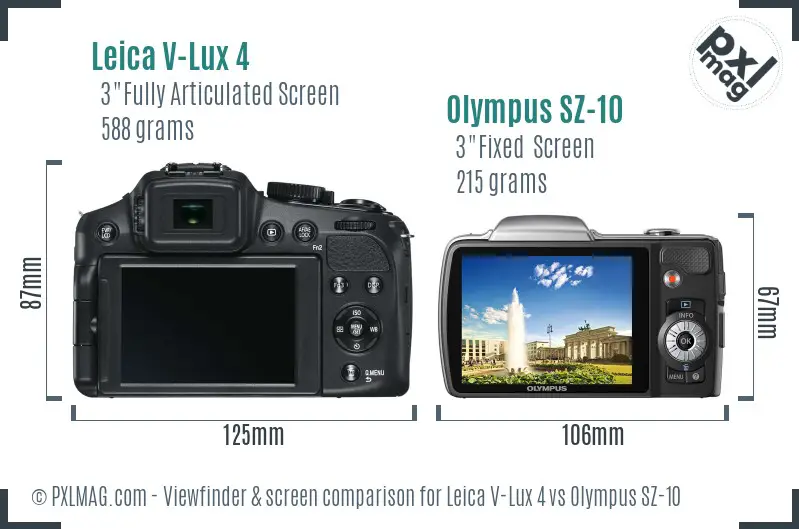 Leica V-Lux 4 vs Olympus SZ-10 Screen and Viewfinder comparison