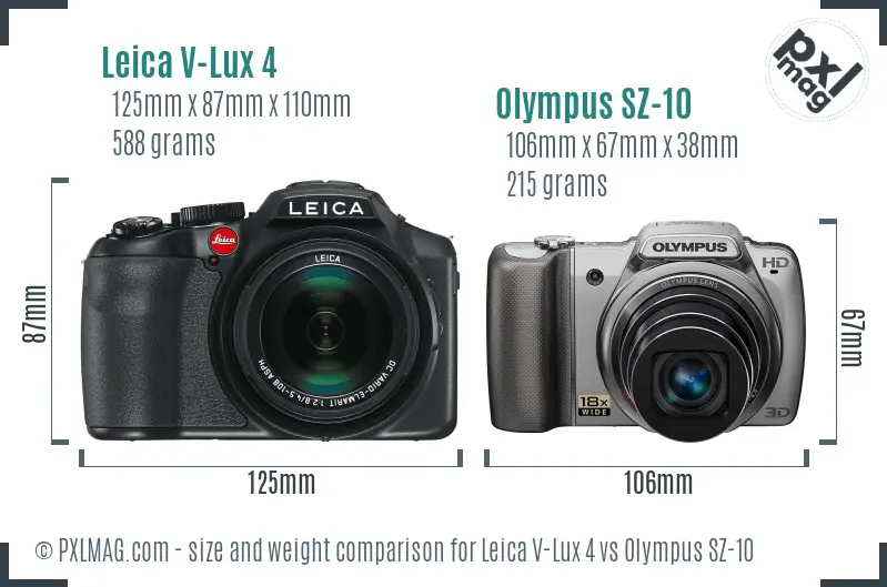 Leica V-Lux 4 vs Olympus SZ-10 size comparison